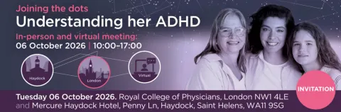 Joining the Dots understanding her Adhd banner with three smiling women all of different ages with their arms around each other. 